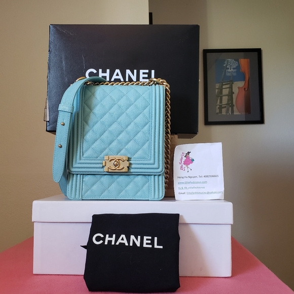 CHANEL Handbags - Chanel boy caviar north south blue bag